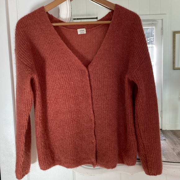 🍁 Aritzia Wilfred Front To Back red brown orange mohair alpaca cardigan sweater - Picture 2 of 8